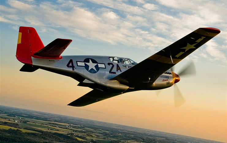 The restored P-51C Mustang associated with the Tuskegee Airmen now flown by Red Tail Project