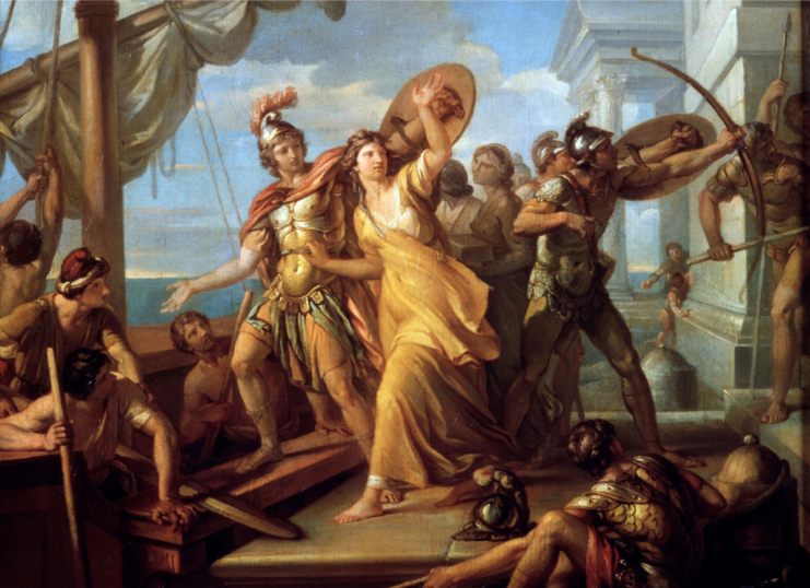 Painting showing Paris kidnapping Helen