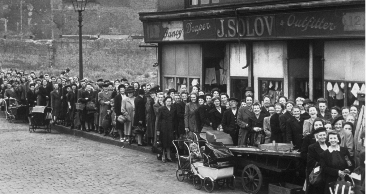 People lined up for potatoes