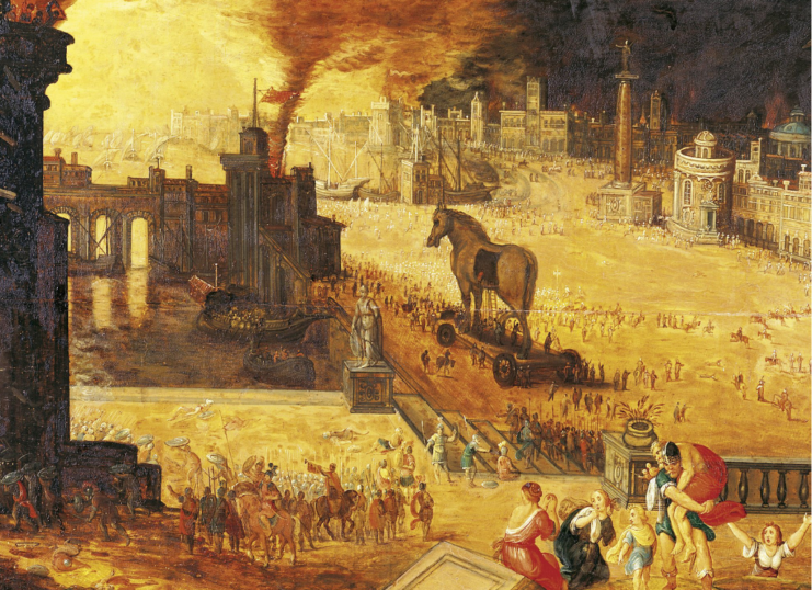 Painting depicting the sacking of Troy during the trojan war