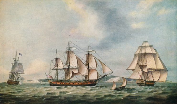 Painting of ships at sea