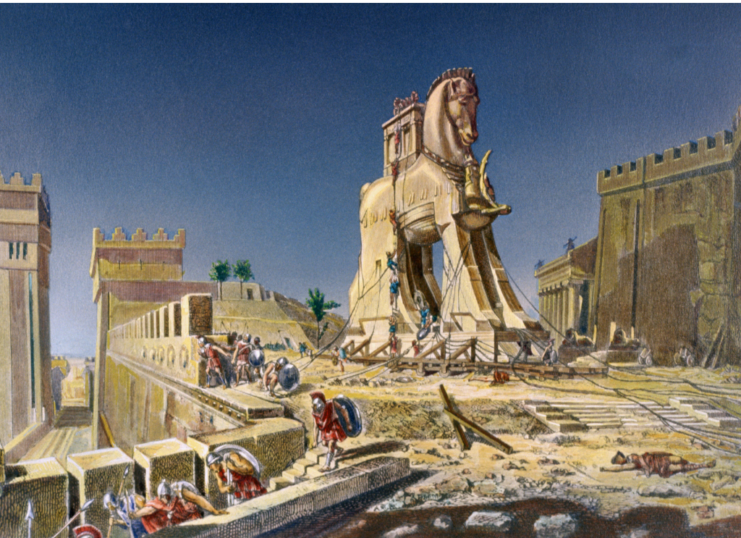 Painting depicting the Trojan horse 