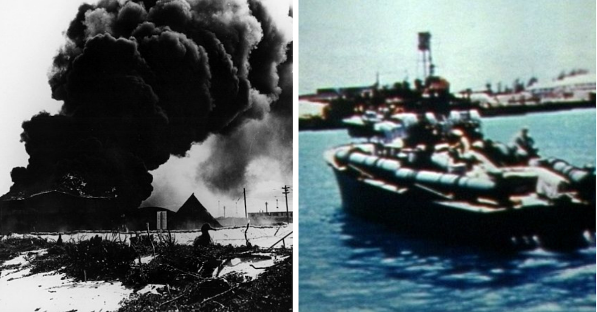 Explosion at Midway + a U.S. Navy boat at Midway