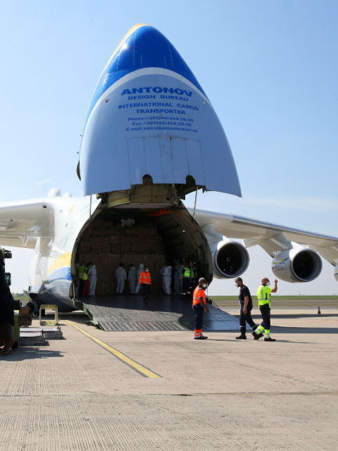 The largest plane, AN-225 with its nose open