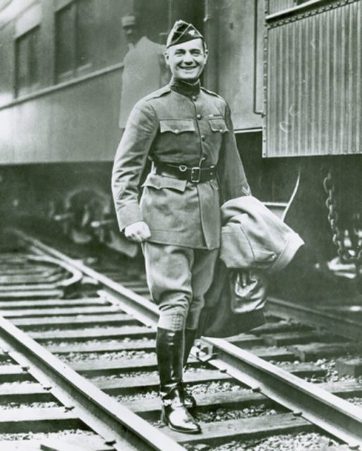Donovan walking along railway tracks during WWI