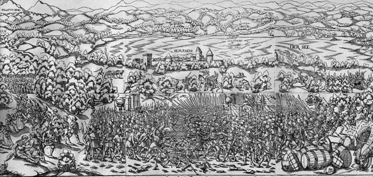 Swiss Confederacy defeating the Austrian Empire at the Battle of Sempach