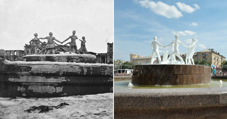 Damaged Barmaley Fountain + Replica of the Barmaley Fountain