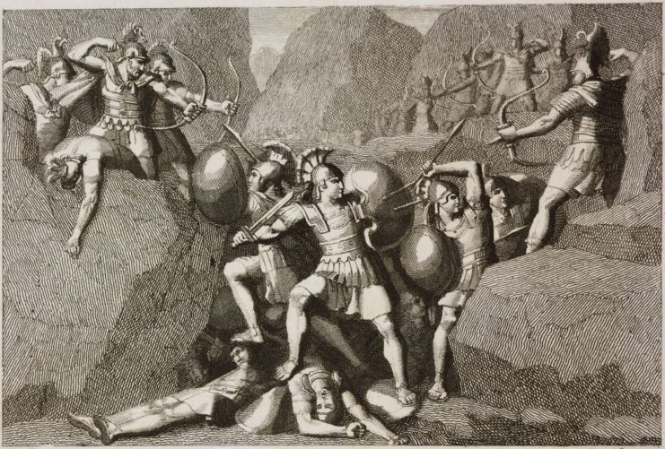 Engraving of Spartan and Persian soldiers fighting
