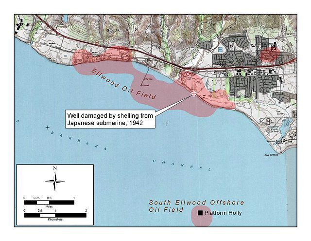 Map detailing the bombardment of Ellwood during WWII