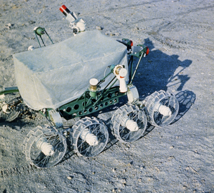 Lunokhod 1, wheels and chassis unit of the soviet moon rover being tested for the luna 17 mission, ussr, 1970.