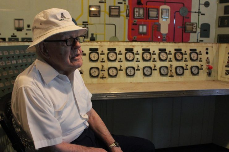 Retired Lt. Gen. Ernest Graves sits at the control panel of the deactivated SM-1 nuclear reactor and power plant at Fort Belvoir during a site visit Tuesday September 19, 2017.