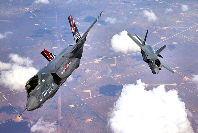 Two F-35 Lightning II Joint Strike Fighters in the air