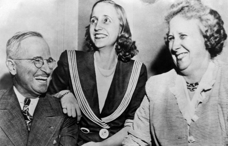 President Harry Truman with his wife, Bess, and daughter, Margaret. 
