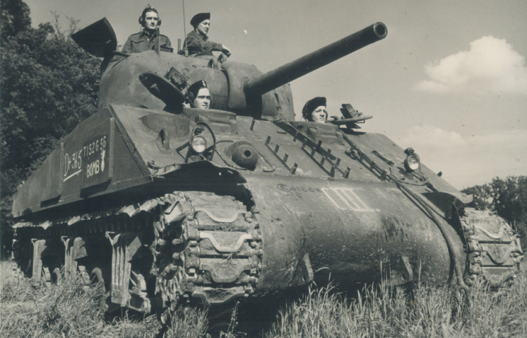 this Canadian-built tank of the Sherbrooke Fusiliers was still in action at V-E-Day.