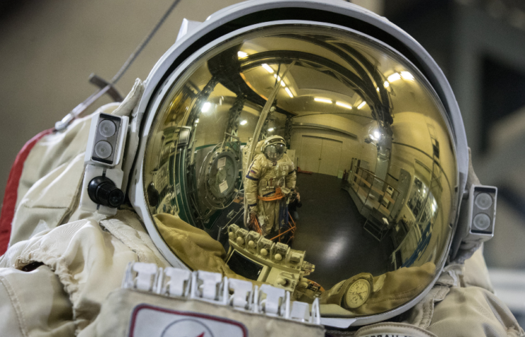 An Orlan-MKT space suit at the Yuri Gagarin Cosmonaut Training Centre in Zvyozdny Gorodok