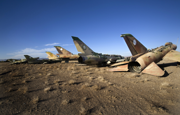 Abandoned Afghan Airforce Su-7 and Su-17 fighter jets, used during the Soviet occupation, at the Shindand Airfield November 20, 2008 in Shindand, Afghanistan.