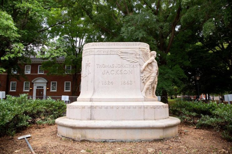 The pedestal where the statue of Stonewall Jackson once stood