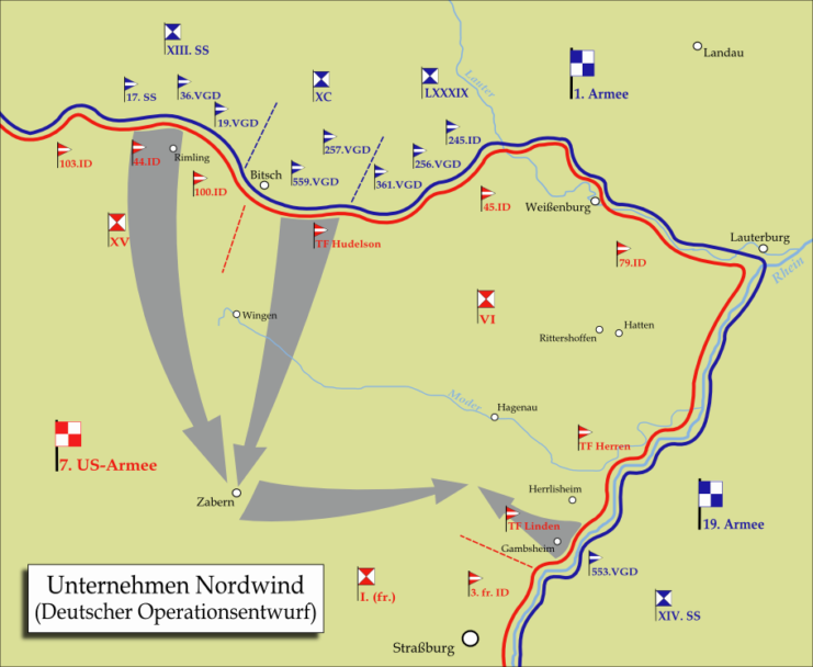 Map showing the original planning for Operation Nordwood 