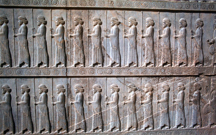 Stone engraving of rows of Persian Immortals