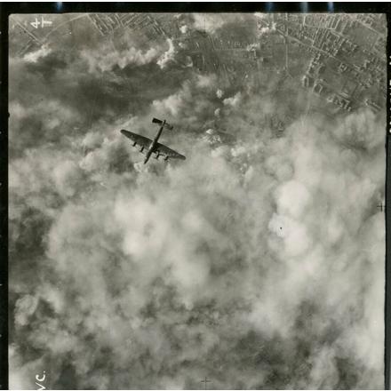 An airplane flying through clouds