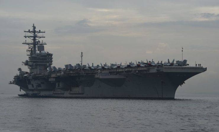 The USS Ronald Reagan on the water