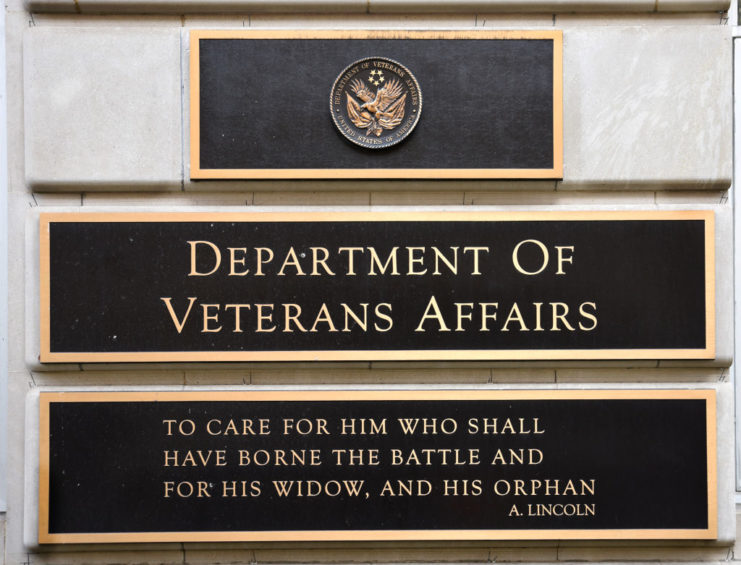 Department of Veterans Affairs plaque featuring its official motto