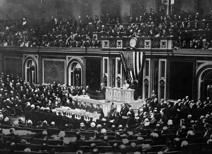 Woodrow Wilson asks Congress to send U.S. troops into battle 