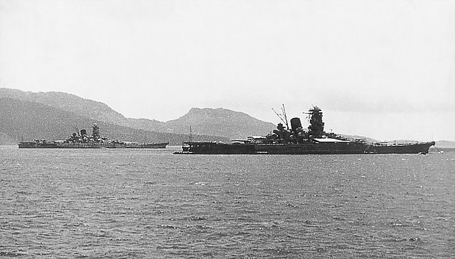 Yamato and Musashi battleships floating in the water