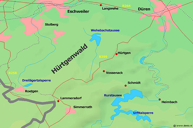 Map showing the Battle of Hürtgen Forest