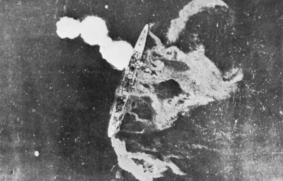 Aerial view of a ship in the middle of the Bismarck Sea