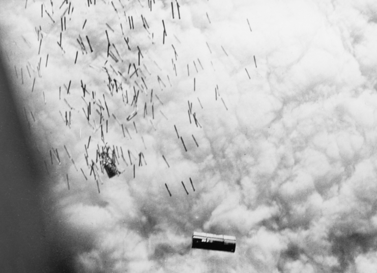 cluster bombs being dropped on Germany, 1944
