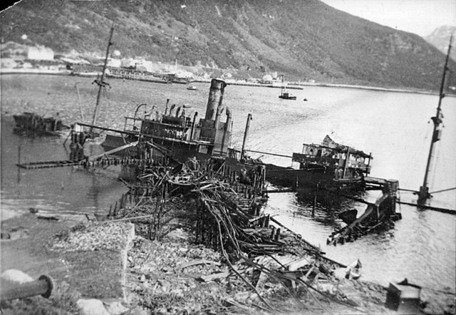 Remains of a sunken ship off shore