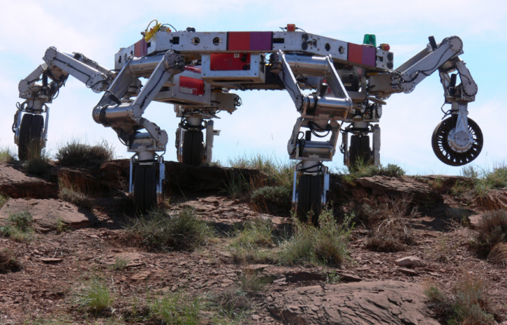 ATHLETE rover with Tweel wheels, climbing a hill