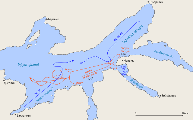 Map showing the First Naval Battle of Narvik