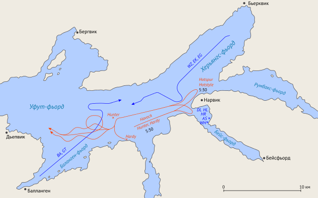 Graphic showing what took place during the First Naval Battle of Narvik