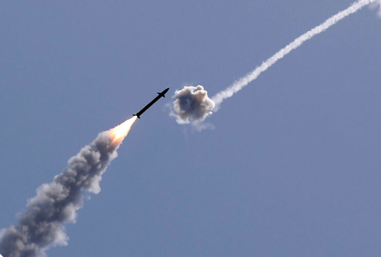 Iron Dome intercepting a rocket in mid-air