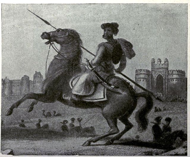 Drawing of a cavalry soldier on horseback