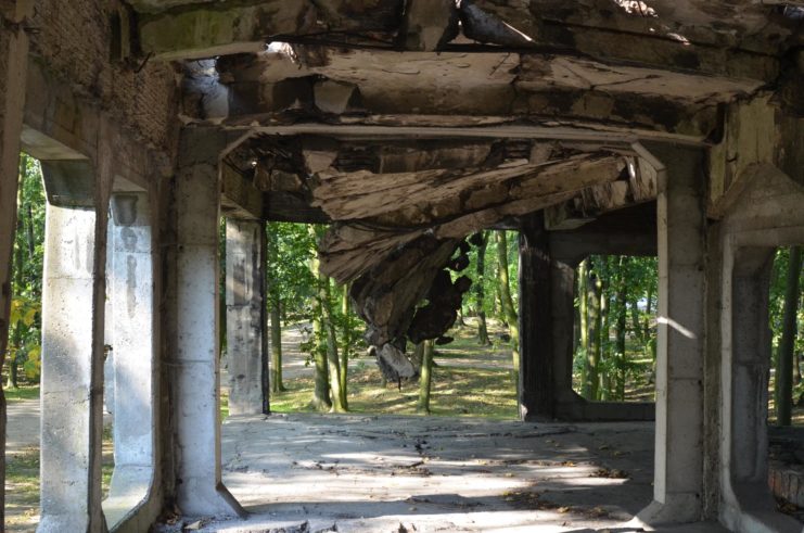 Roof caving in on a dilapidated building