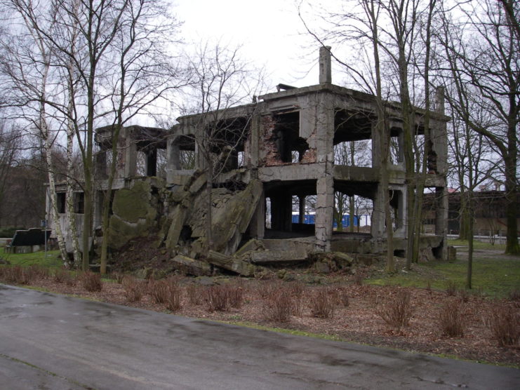 Remnants of damaged barracks following the Battle of Westerplatte