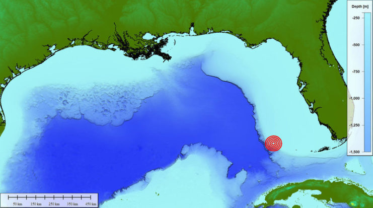 Map marking the presumed wreckage location in the Gulf of Mexico