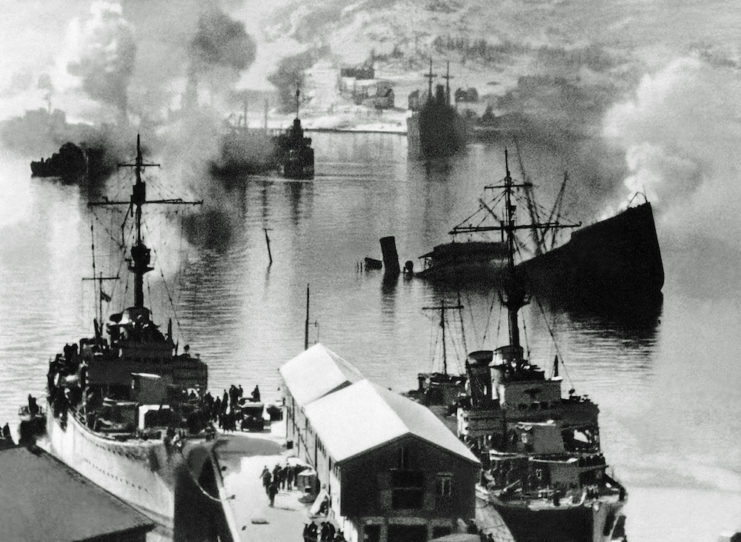 Sunken ships in the waters off Narvik