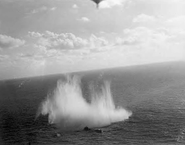 U-507 being bombed in the Atlantic ocean