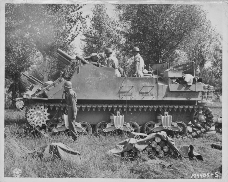 American troops riding on an M4 Sherman tank along the Gothic Line