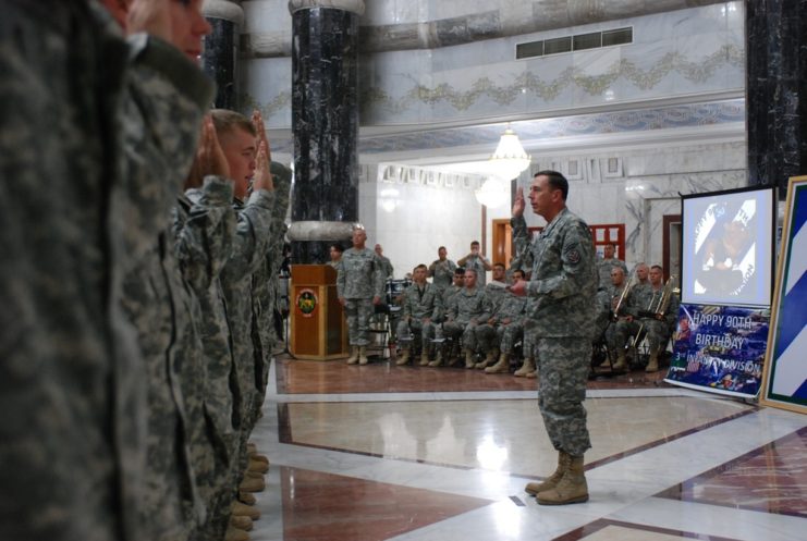 Troops during an enlistment ceremony