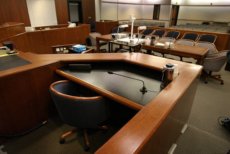 View of a courtroom from the witness stand