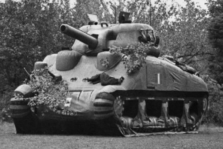 Fake M4 Sherman placed in the middle of a wooded area