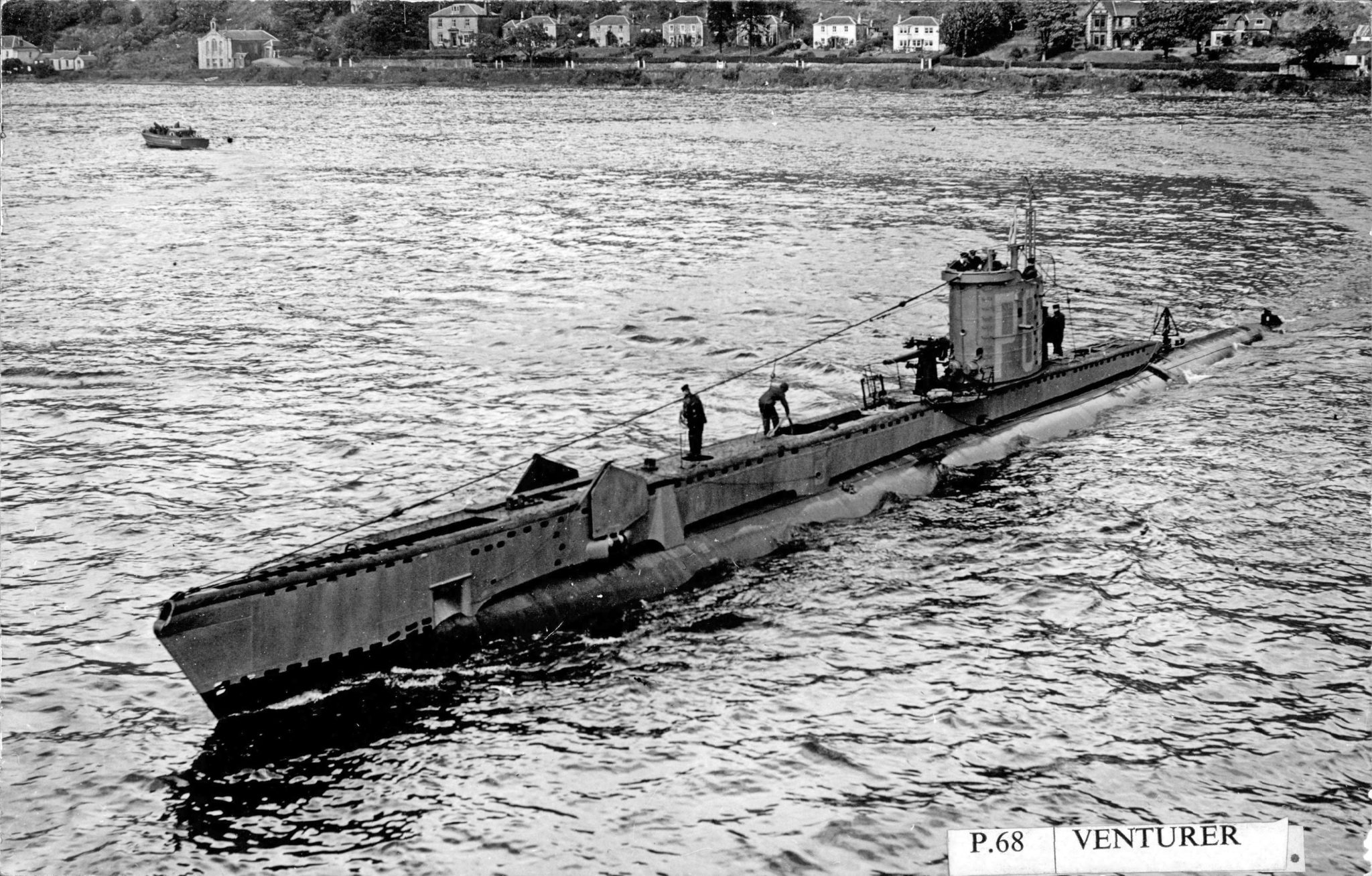 British Royal Navy Submarine HMS Venturer, P68, at sea, date not given. (Photo by Arkivi/Getty Images)