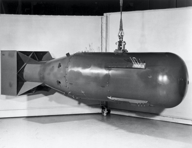 Replica of the Little Boy atomic bomb on display