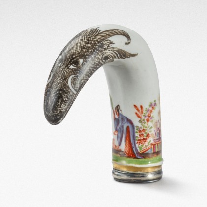 Meissen silver-mounted horn-shaped cane handle