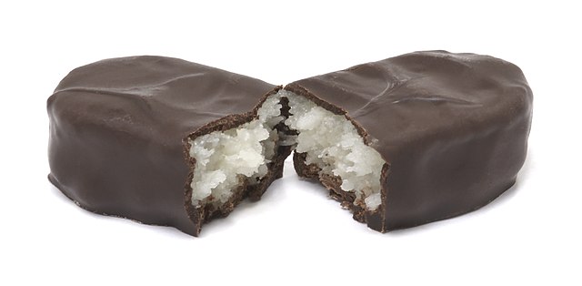 MOUNDS chocolate bar split in half